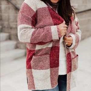 Gingham Cardi-Burgundy